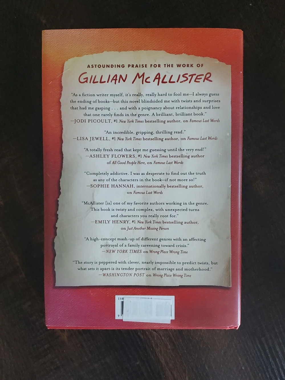Famous Last Words by Gillian McAllister- Adult Fiction Book